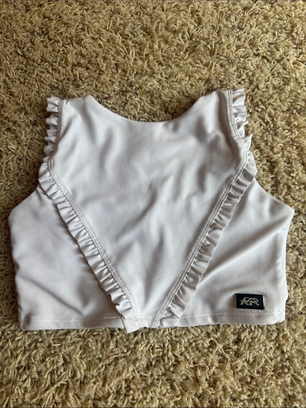 Tiger Friday Girl’s Ruffled High Neck Crop Top — White- reversible